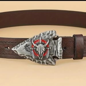 New western arrowhead bull steer PU.Leather belt and buckle.  Length 47"